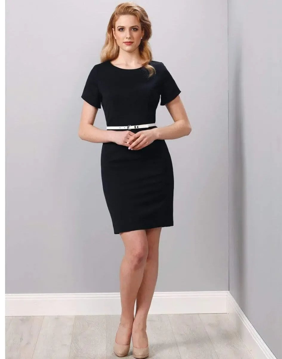 BENCHMARK Ladies’ Poly/Viscose Stretch, Short Sleeve Black Dress M9282